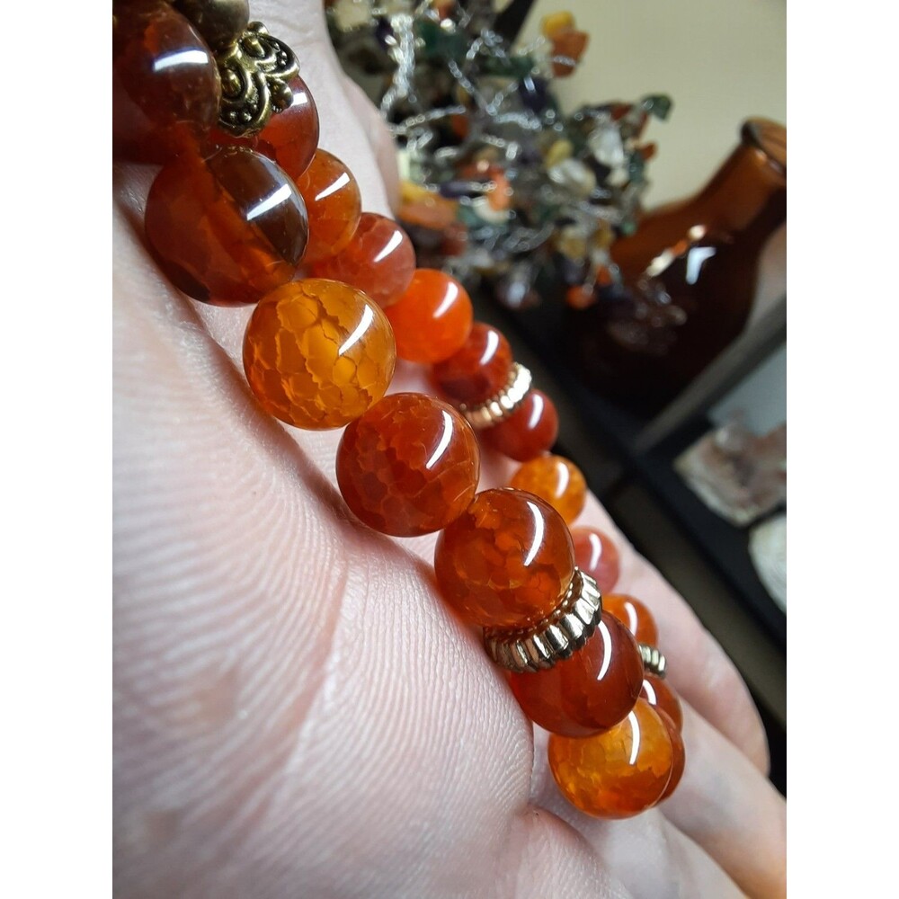 Handmade Semi Precious Stone Fire Dragon Vein Agate Beaded Bracelet - Picture 6 of 8